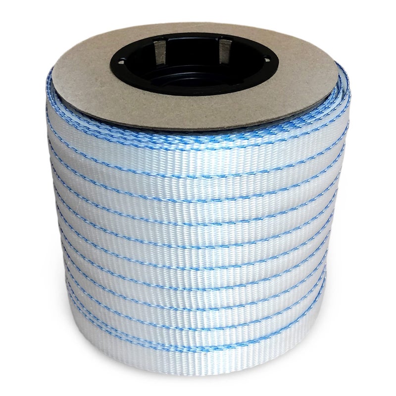 IDL Packaging 3/4" x 250' Mini Woven Cord Strapping Roll of 6" x 3" Core Size, 2400 lbs Break Strength, White (Pack of 1) - Poly Cord Strapping with Re-Tightening Option - Image 1